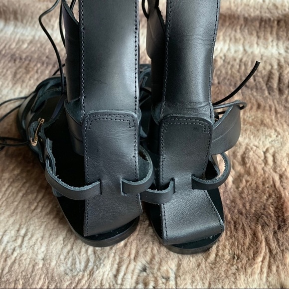 Ancient Greek Sandals Themes Gladiator Black Leather - Picture 8 of 15